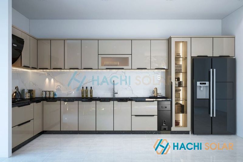 Mẫu tủ bếp cánh kính đội ngũ Hachi Solar thi công tại Ninh Kiều, Cần Thơ