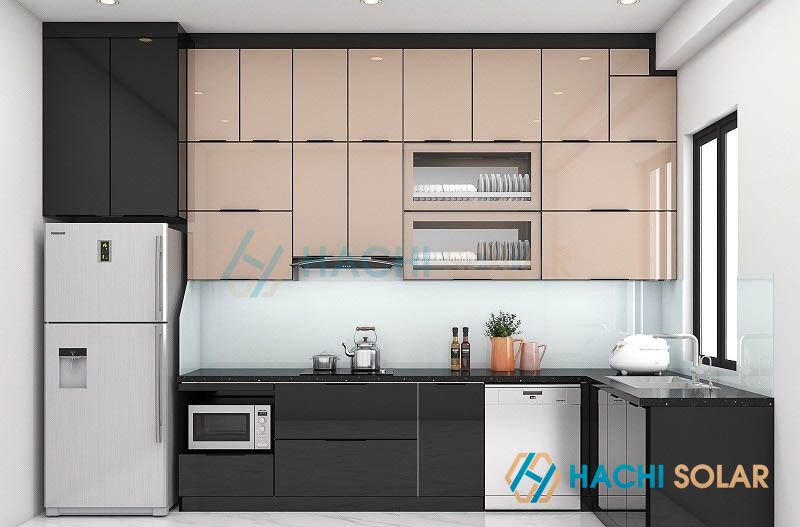 Đóng tủ bếp theo yêu cầu hệ tủ bếp cánh kính thiết kế sát trần
