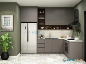Thi công tủ bếp tại Quận 12 chất liệu nhôm kính sơn giá tốt