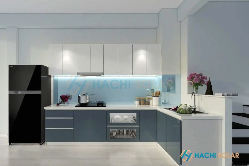 Tủ bếp chữ L nhôm kính sơn màu giá rẻ