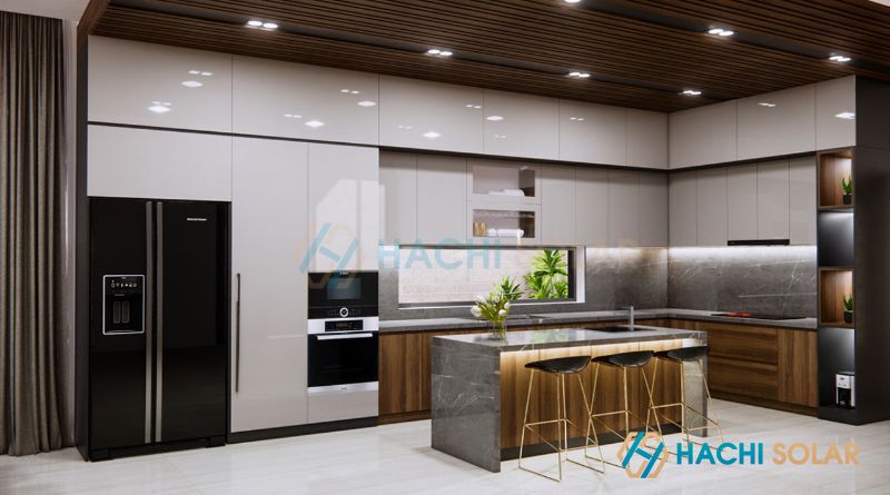 Mẫu tủ bếp đẹp thiết kế cao sát trần thi công hoàn thiện 2025