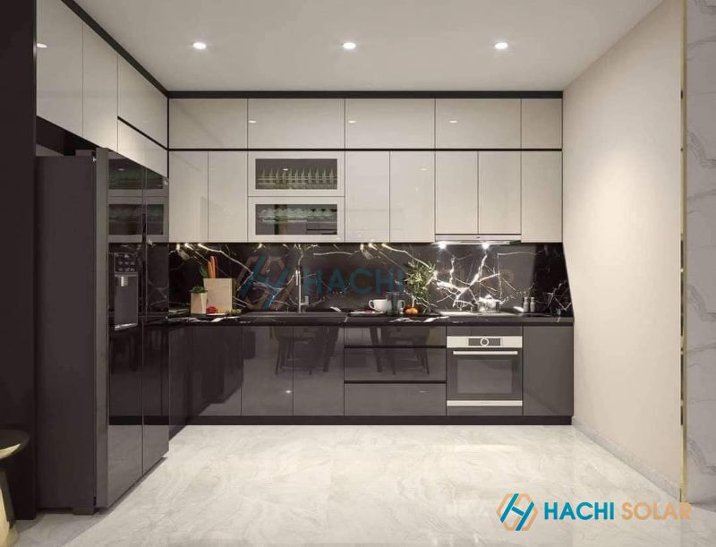Mẫu tủ bếp 3 tầng kịch trần chất liệu nhôm kính giá tốt