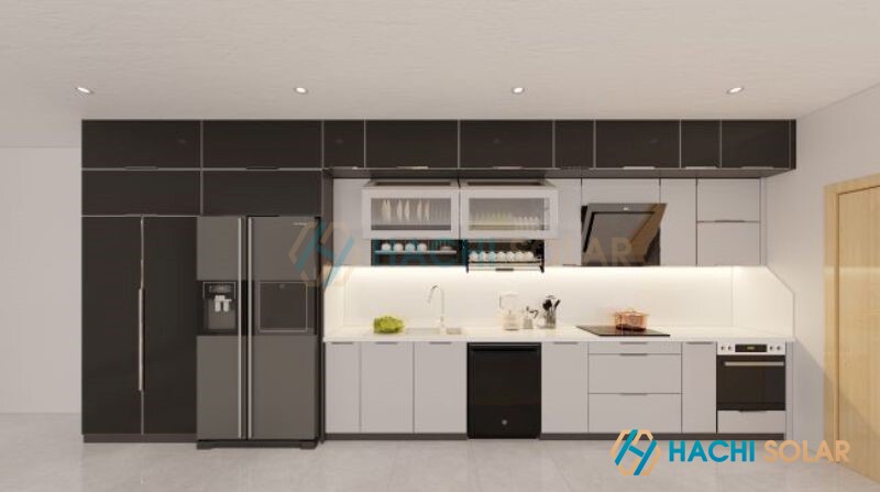 Tủ bếp 3 tầng kịch trần thiết kế hiện đại