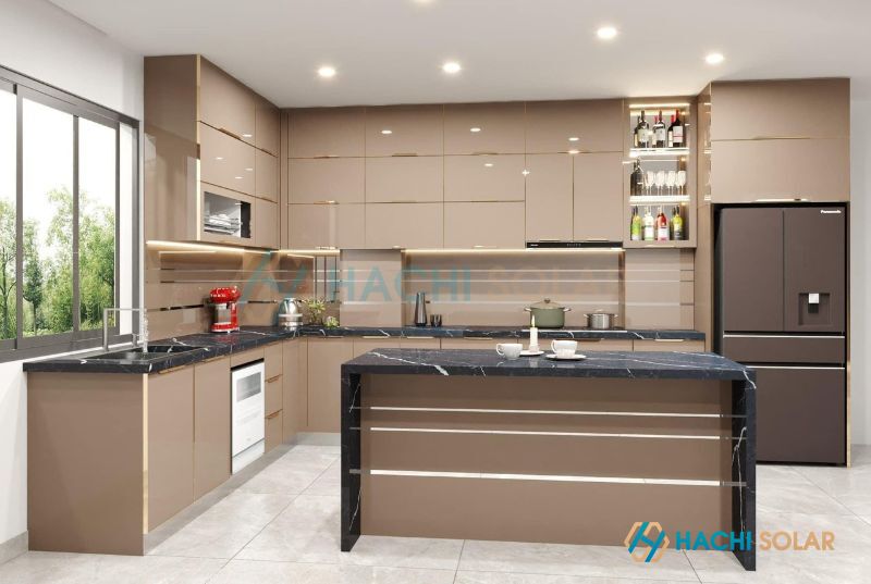 Mẫu tủ bếp cánh kính đẹp thi công tại thành phố mới Bình Dương