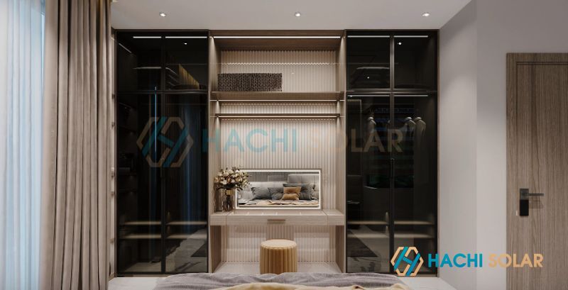 Mẫu tủ quần áo dành cho phòng nhỏ tích hợp bàn làm việc hoặc bàn trang điểm