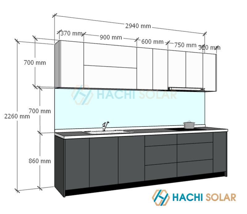 BẢN VẼ TỦ BẾP CHỮ I NHỎ GỌN PHÙ HỢP NHÀ HẸP