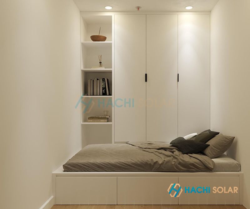 Tủ quần áo đẹp cho phòng nhỏ đồng bộ chất liệu với giường