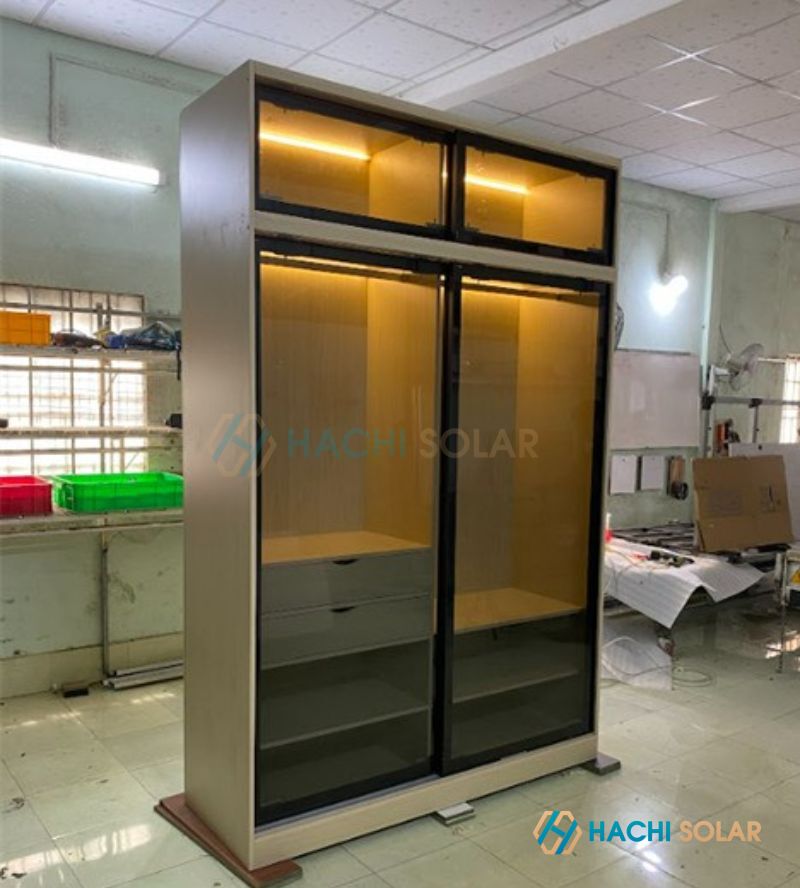 Tủ quần áo 1m2 cửa lùa hoàn thiện cánh kính giá tốt