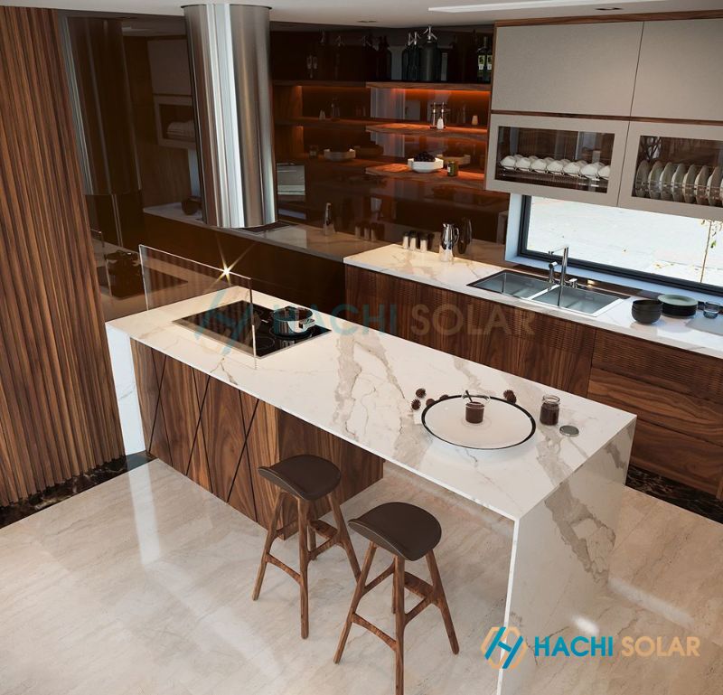 Sử dụng tủ bếp có quầy bar đảo bếp mang lại nhiều chức năng sử dụng cho nhà bếp, giúp không gian bếp hiện đại và thời thượng hơn