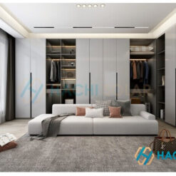 Mẫu tủ quần áo gia đình đẹp thi công bằng tấm nhôm tổ ong với thiết kế tối giản sang trọng