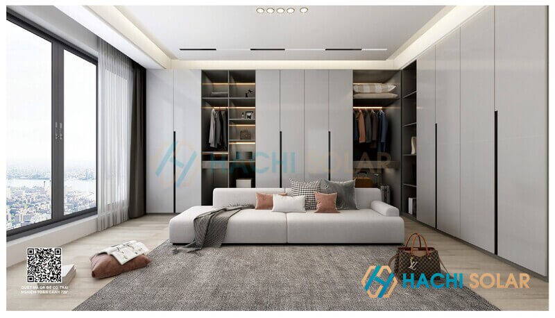 Mẫu tủ quần áo gia đình đẹp thi công bằng tấm nhôm tổ ong với thiết kế tối giản sang trọng