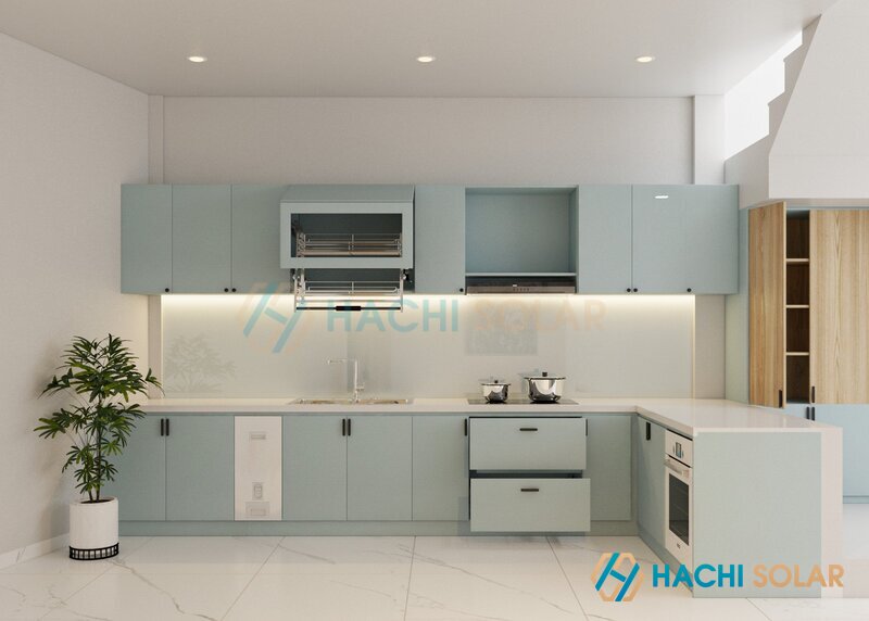 Những lưu ý quan trọng khi thiết kế & thi công tủ kệ bếp màu xanh mint