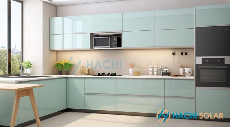 Tủ bếp nhôm kính màu xanh mint giá rẻ